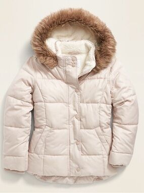 Old Navy Girls Frost Free Water Resistant Sherpa Lined Puffer Jacket Coat Pink